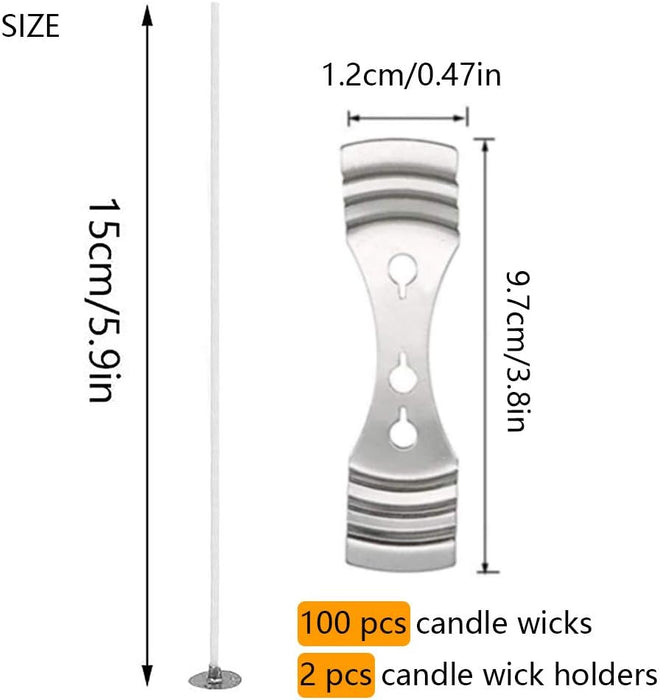 100 mechas pre enceradas de algodón de 15 cm y 2 soportes de acero inoxidable - Quierox - Tienda Online