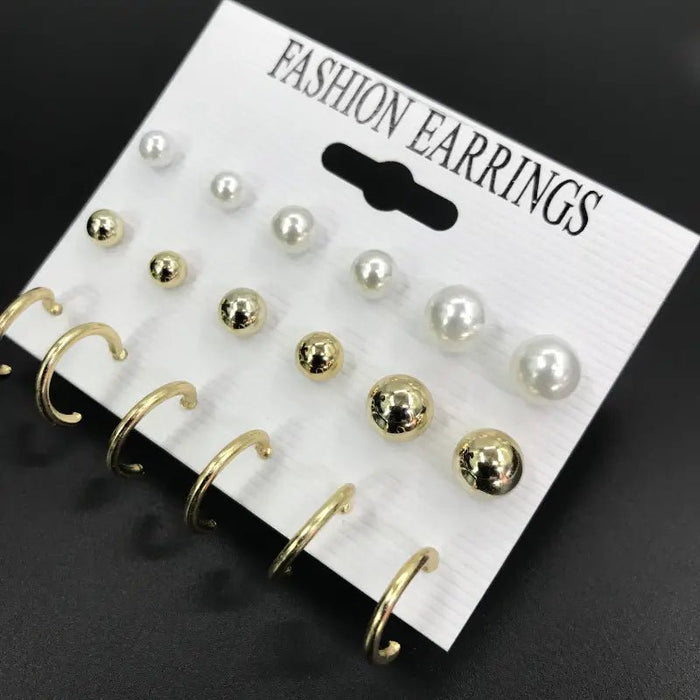 9 Par/set De Pendientes Y Aros Con Decoración De Perlas De Imitación - Quierox - Tienda Online