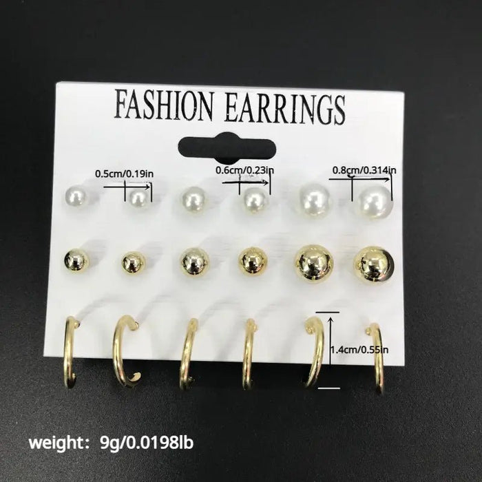 9 Par/set De Pendientes Y Aros Con Decoración De Perlas De Imitación - Quierox - Tienda Online