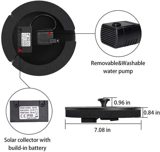 Bomba de fuente solar para baÃ±o de pÃ¡jaros - Quierox - Tienda Online