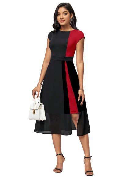 Clasi Vestido de color combinado bajo con malla - Quierox - Tienda Online