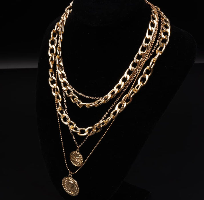 Collar de gargantilla multicapa con monedas doradas para mujer - Quierox - Tienda Online