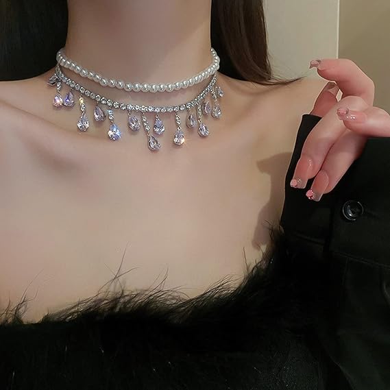 Collar de gota de agua de perlas de imitación y diamantes de imitación - Quierox - Tienda Online