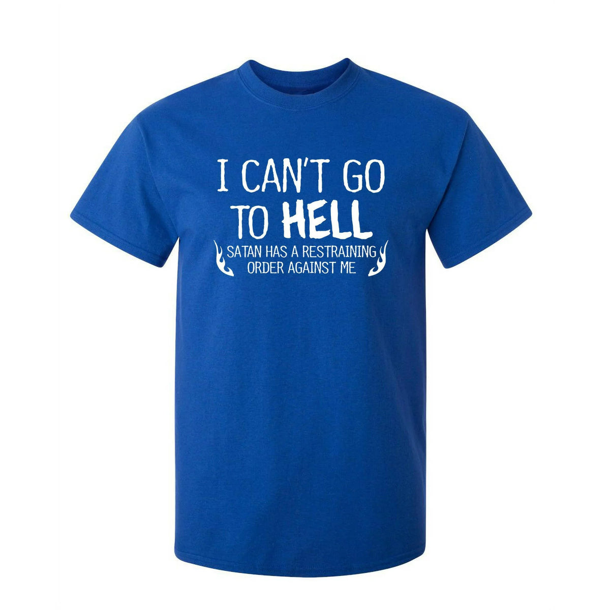 Gildan Camiseta con grabado (Can't go to hell, satan has a restraining ...