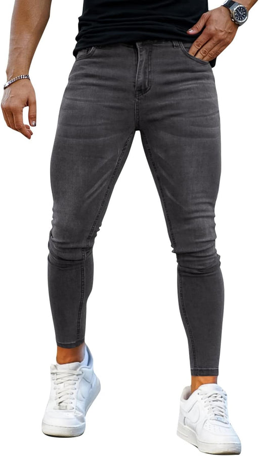 GINGTTO - Pantalones de mezclilla rasgados para hombre, Negro