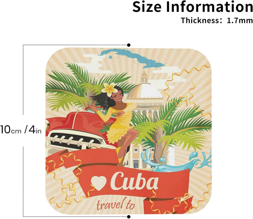 Juego de 4 posavasos de piel con estampado de isla de Cuba - Quierox - Tienda Online