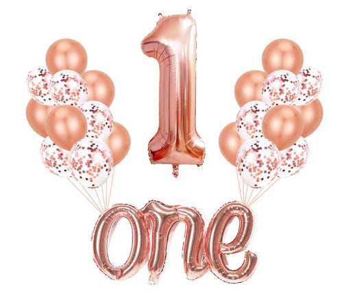 Juego de globos de oro rosa para el primer año. - Quierox - Tienda Online