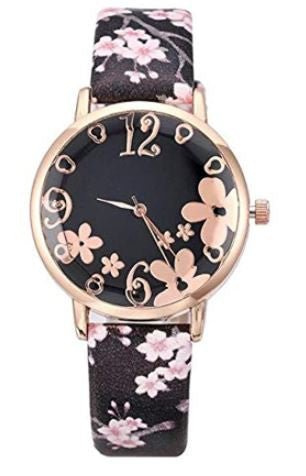 Reloj para mujer negro con flores Rosa - Quierox - Tienda Online