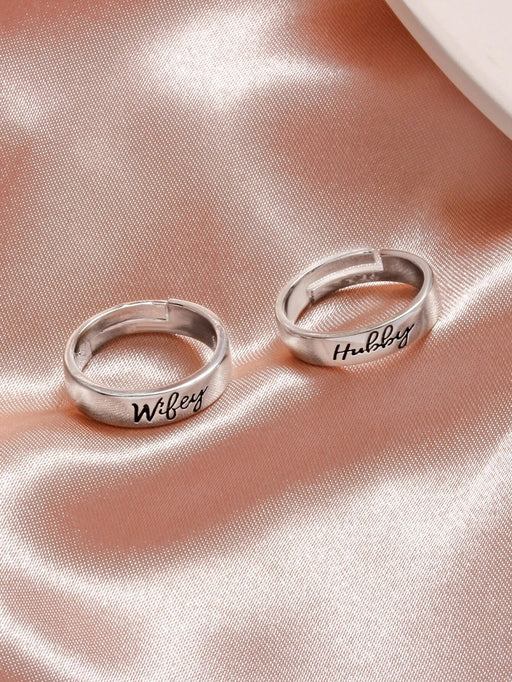 SHEIN 1 par anillo de pareja grabado con letra - Quierox - Tienda Online