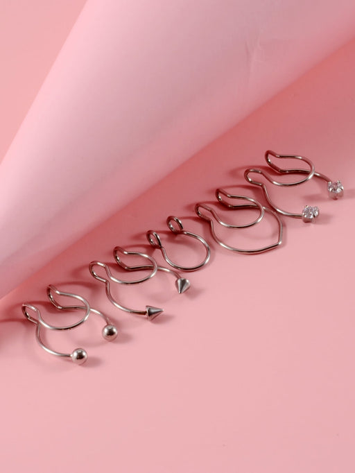 Shein 5 unids de acero inoxidable, brazalete de nariz con detalle de diamantes de imitación - Quierox - Tienda Online