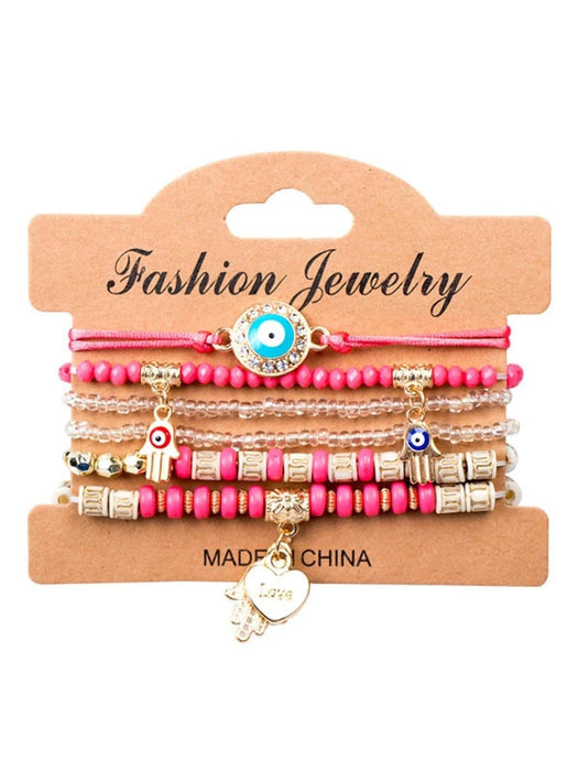 SHEIN 6 Unids/set Pulseras De Cuentas En Rosa - Quierox - Tienda Online