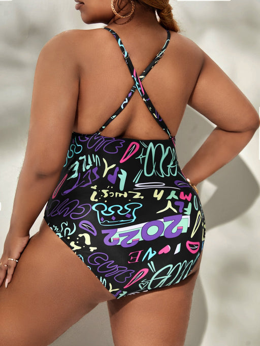 SHEIN Bañador una pieza con estampado de letra de espalda con tira cruzada - Quierox - Tienda Online