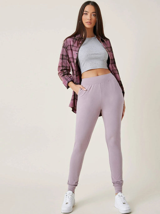 SHEIN BASICS Joggers Con Bolsillo Oblicuo De Cintura Ancha - Quierox - Tienda Online