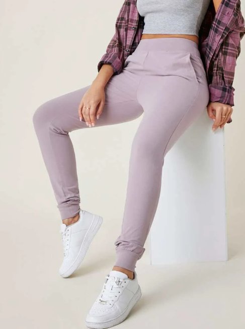 SHEIN BASICS Joggers Con Bolsillo Oblicuo De Cintura Ancha - Quierox - Tienda Online