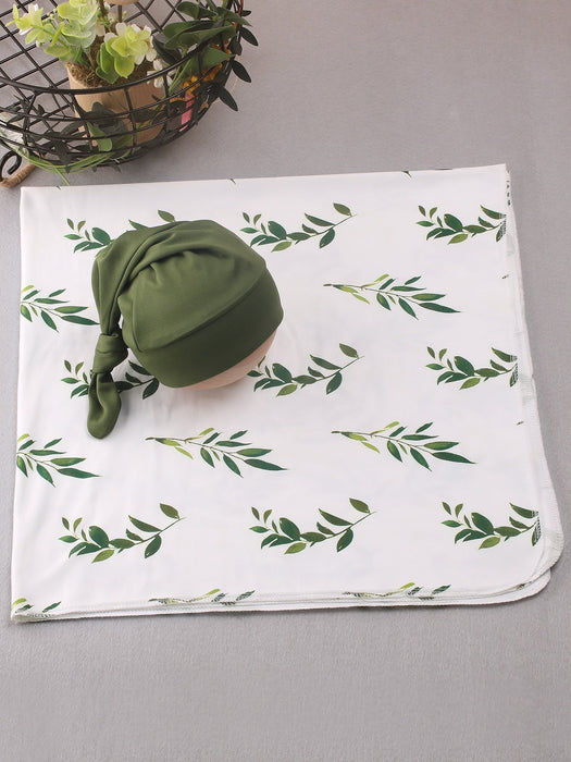 Shein Conjunto de gorro y manta envolvente con estampado de plantas para bebé - Quierox - Tienda Online