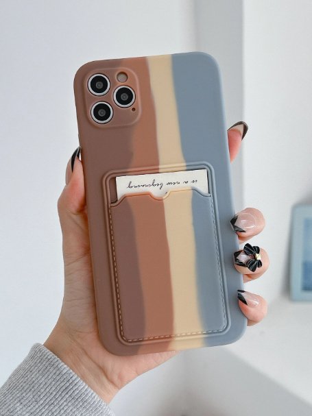 SHEIN cover de teléfono con ranura para tarjetas a rayas de arco iris para iPh - Quierox - Tienda Online