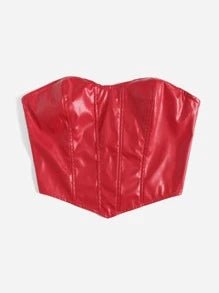 SHEIN ICON Zip Back Seam Front Asymmetrical Hem PU Leather Tube Top - Quierox - Tienda Online