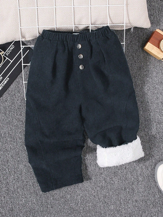 SHEIN Pantalones térmicos de niño joven con botón delantero - Quierox - Tienda Online