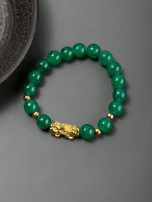 SHEIN PAQ. 2 pulsera con cuentas de cristal verde Pixiu - Quierox - Tienda Online