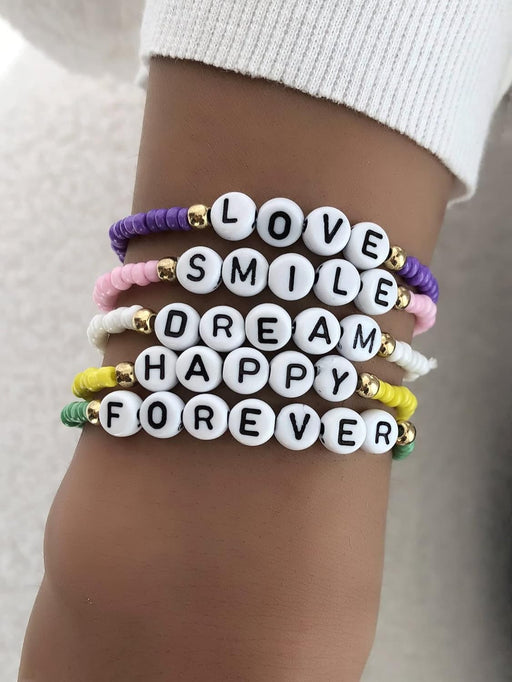 SHEIN Pulsera decorativa con cuentas y letras de 5 piezas - Quierox - Tienda Online