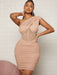 Vestido fruncido con superposición de malla transparente y panel de corsé de un hombro - Quierox - Tienda Online