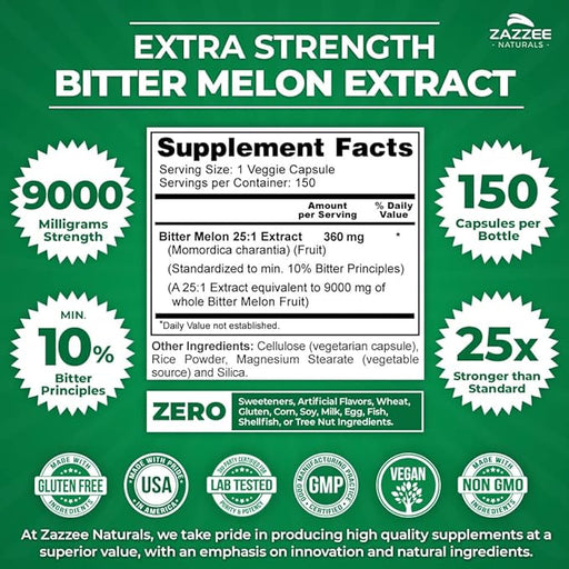 Zazzee Extra Strength Bitter Melon 25:1 Extract, - Quierox - Tienda Online